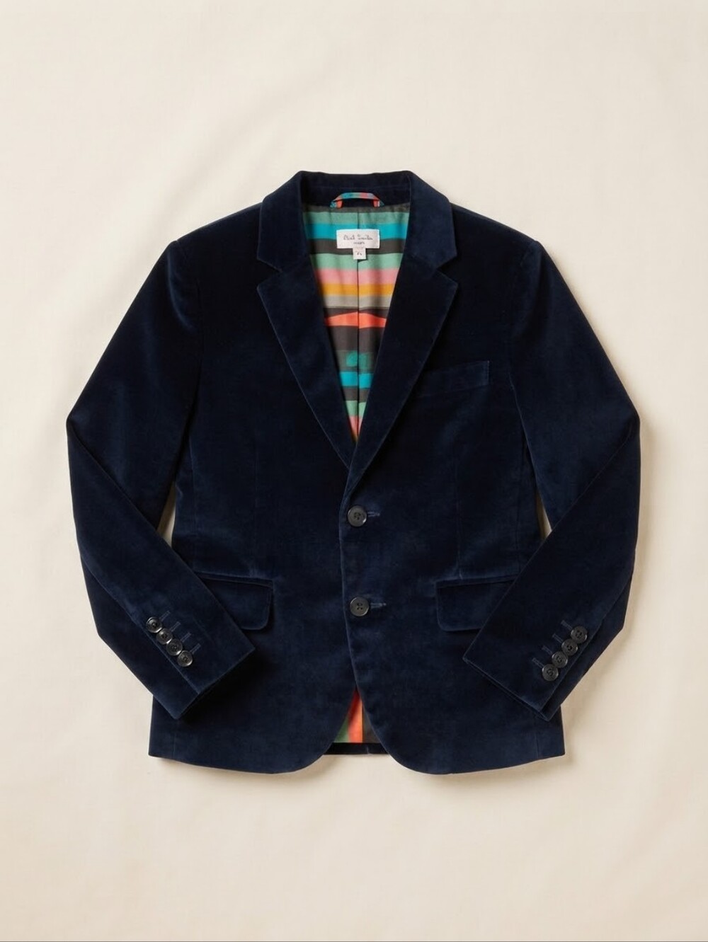 Paul Smith Kids Navy Velvet Blazer with Striped Lining